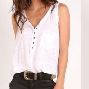 Free people traveler linen tank buttons lightweight M White